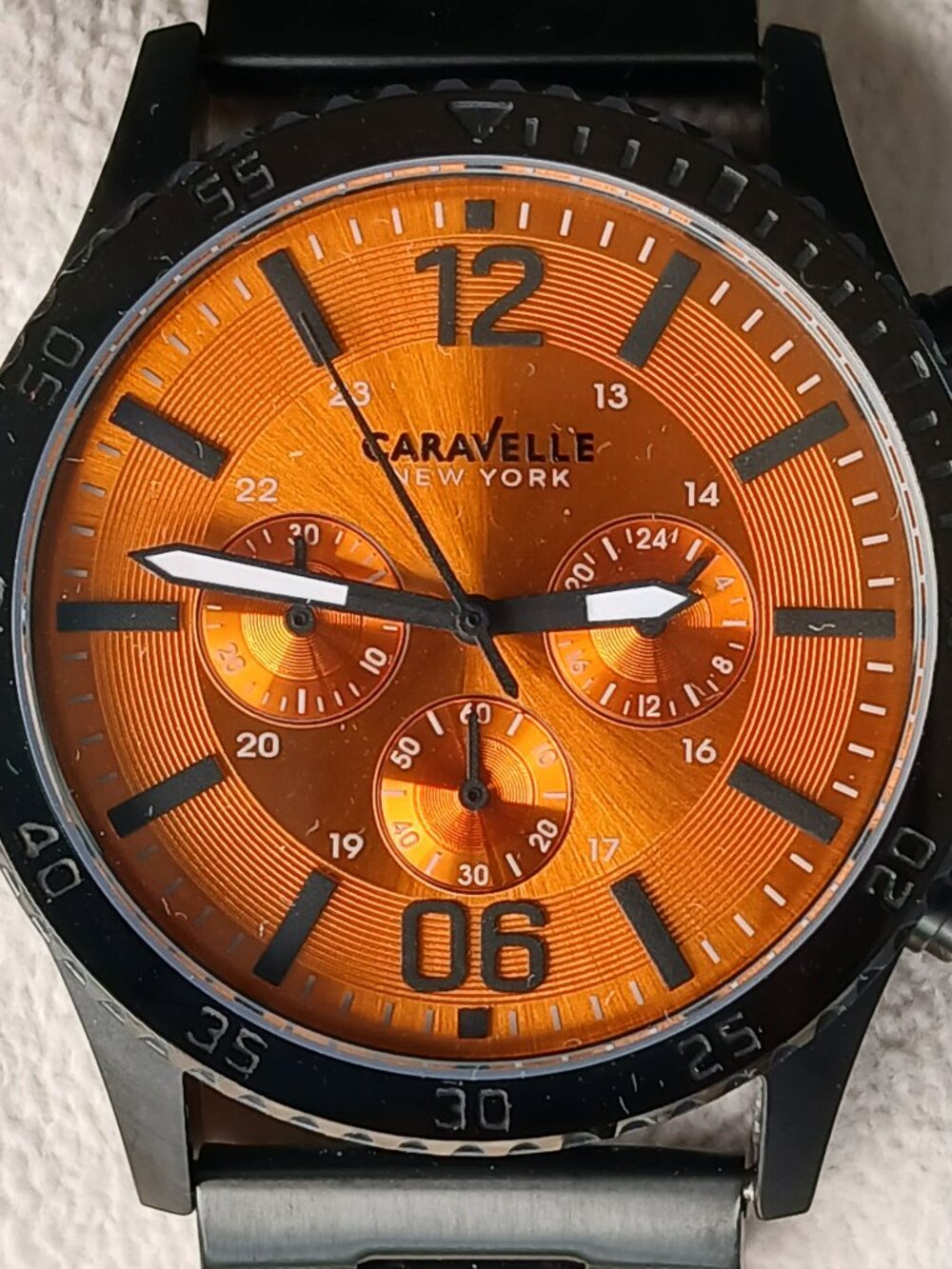 Caravelle Watch - Orange Face w/Black Steel Band